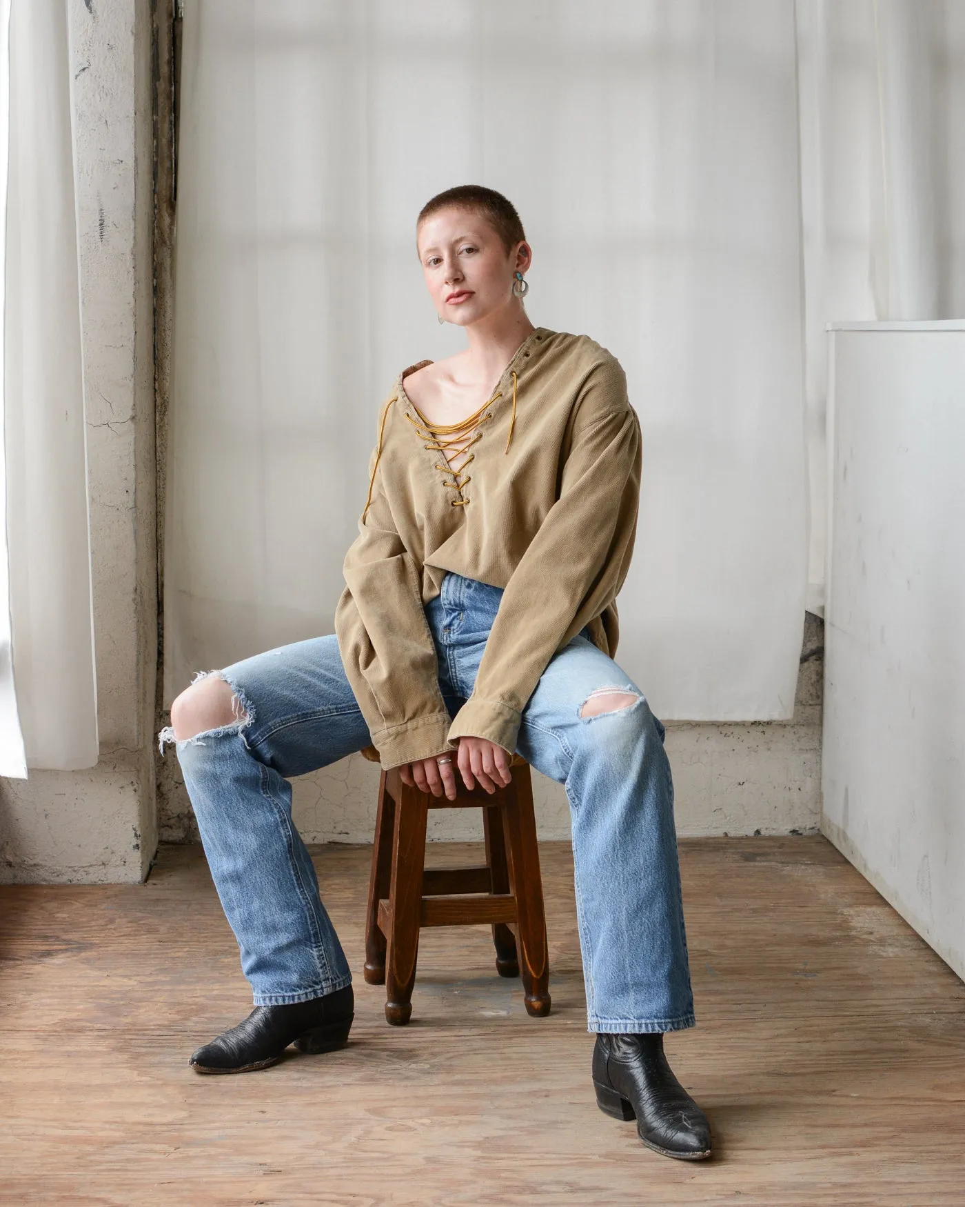 Corset Lace Front Corduroy Shirt