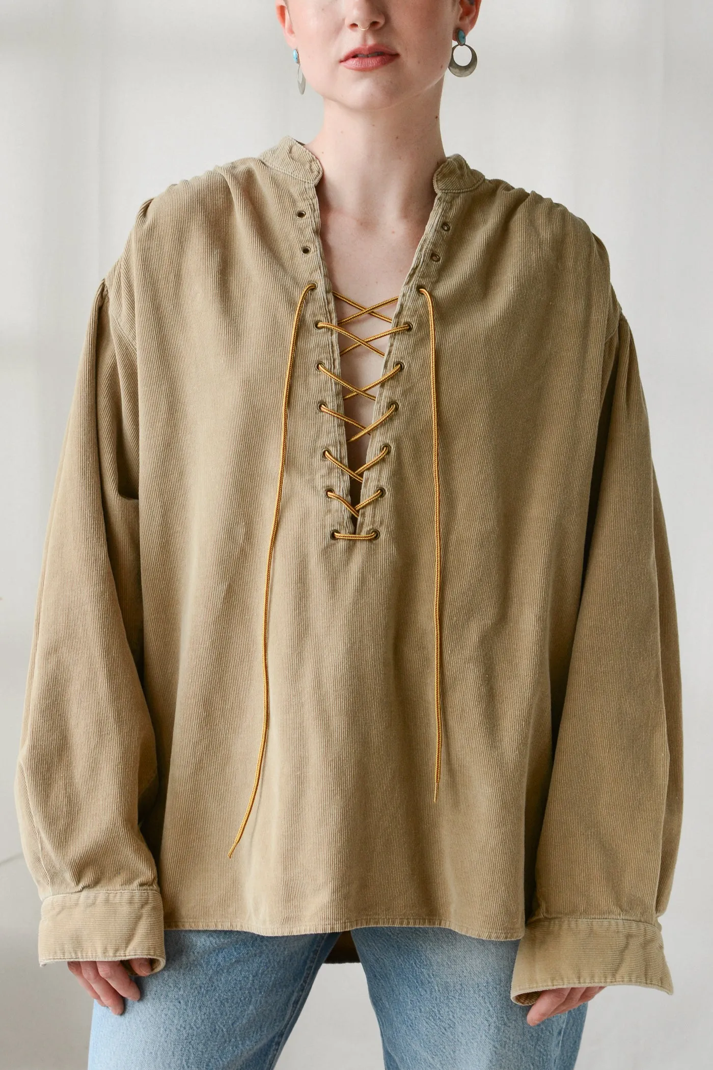 Corset Lace Front Corduroy Shirt