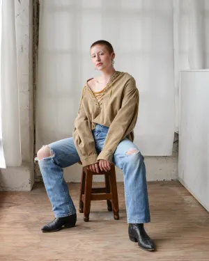 Corset Lace Front Corduroy Shirt