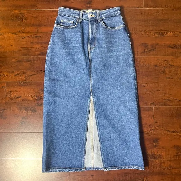 COS Front Slit Denim Midi Jean Skirt Size 4