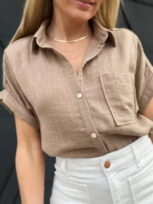 Cotton Gauze Button Down-Taupe