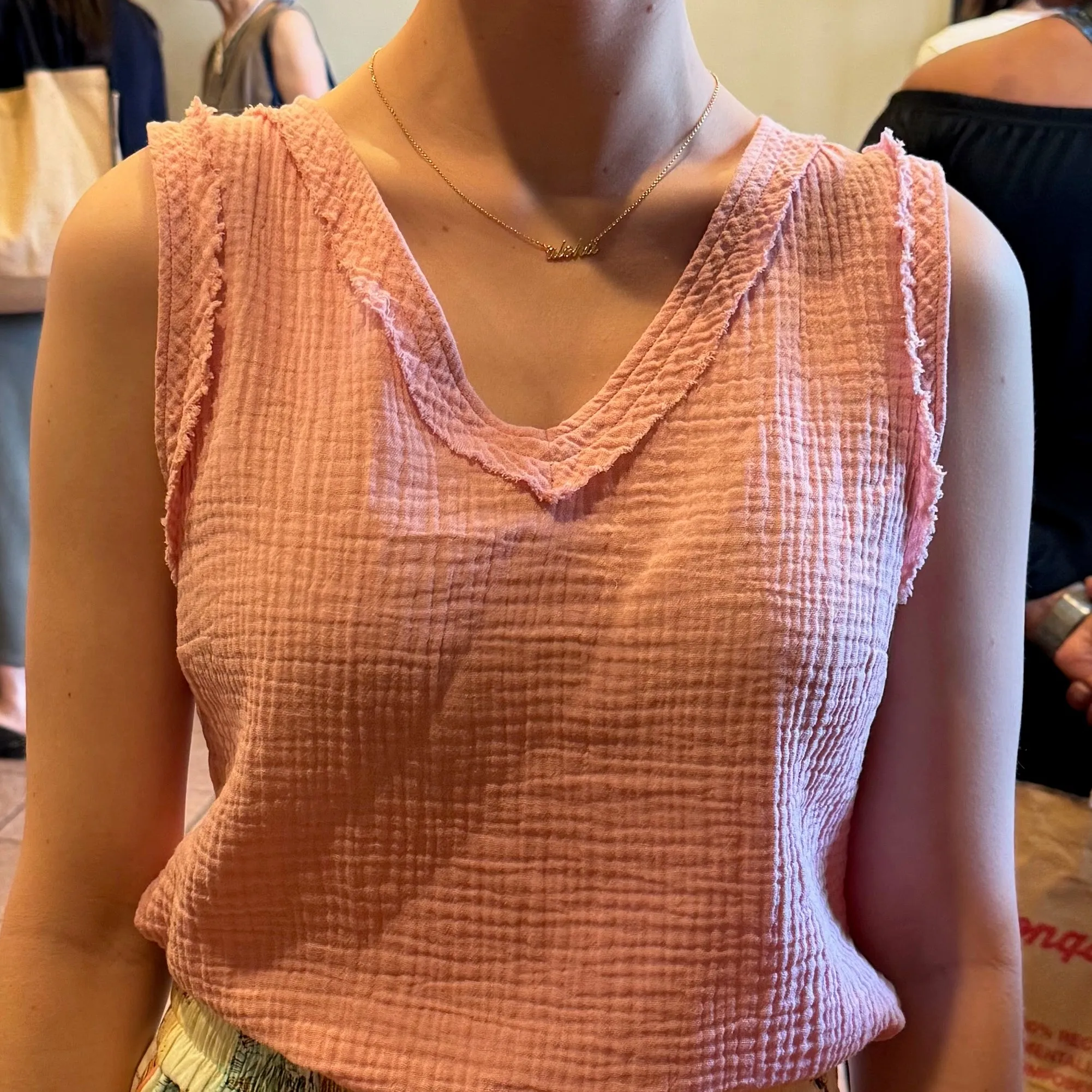 Cotton Gauze V Neck Top