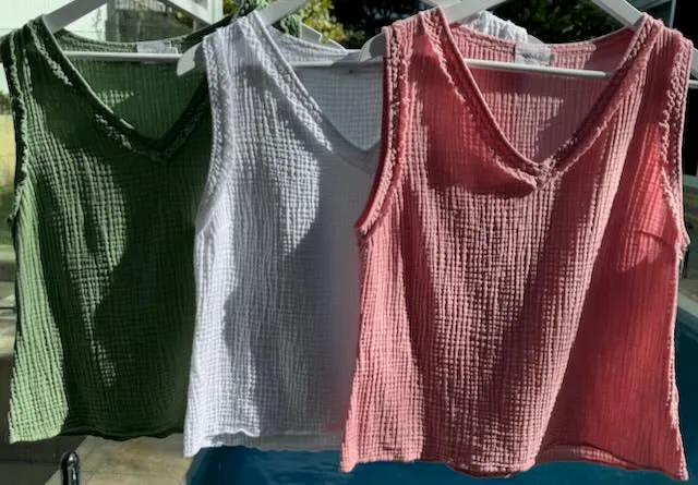 Cotton Gauze V Neck Top