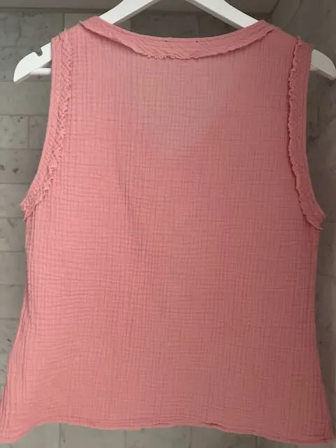 Cotton Gauze V Neck Top