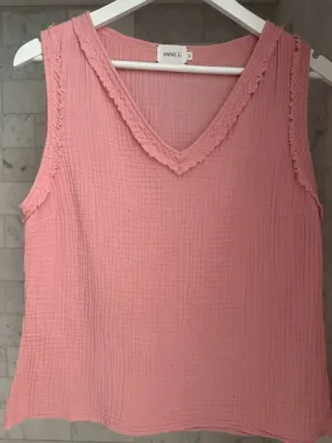 Cotton Gauze V Neck Top