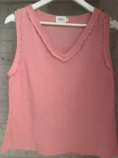 Cotton Gauze V Neck Top