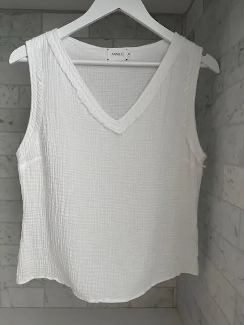 Cotton Gauze V Neck Top