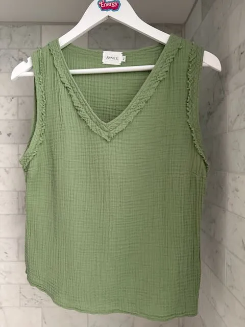 Cotton Gauze V Neck Top