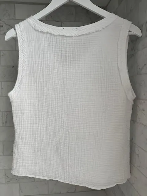Cotton Gauze V Neck Top