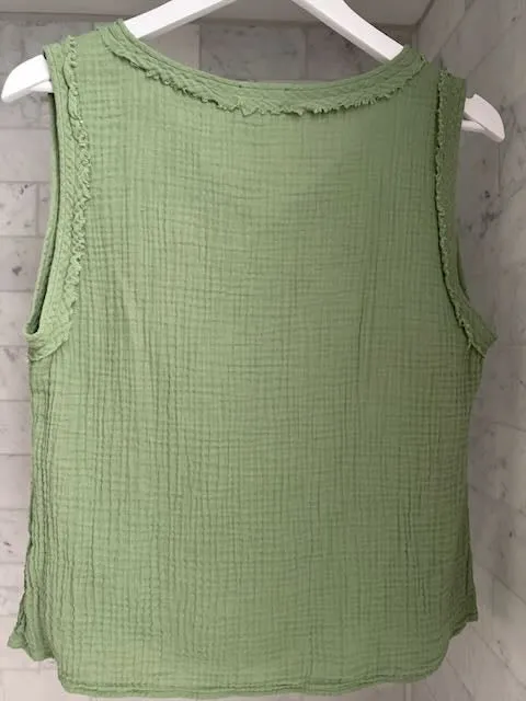 Cotton Gauze V Neck Top
