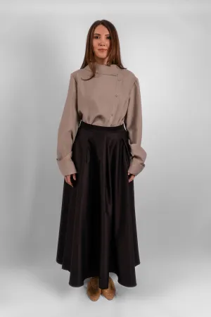 Cotton Maxi Skirt with Pockets - Black