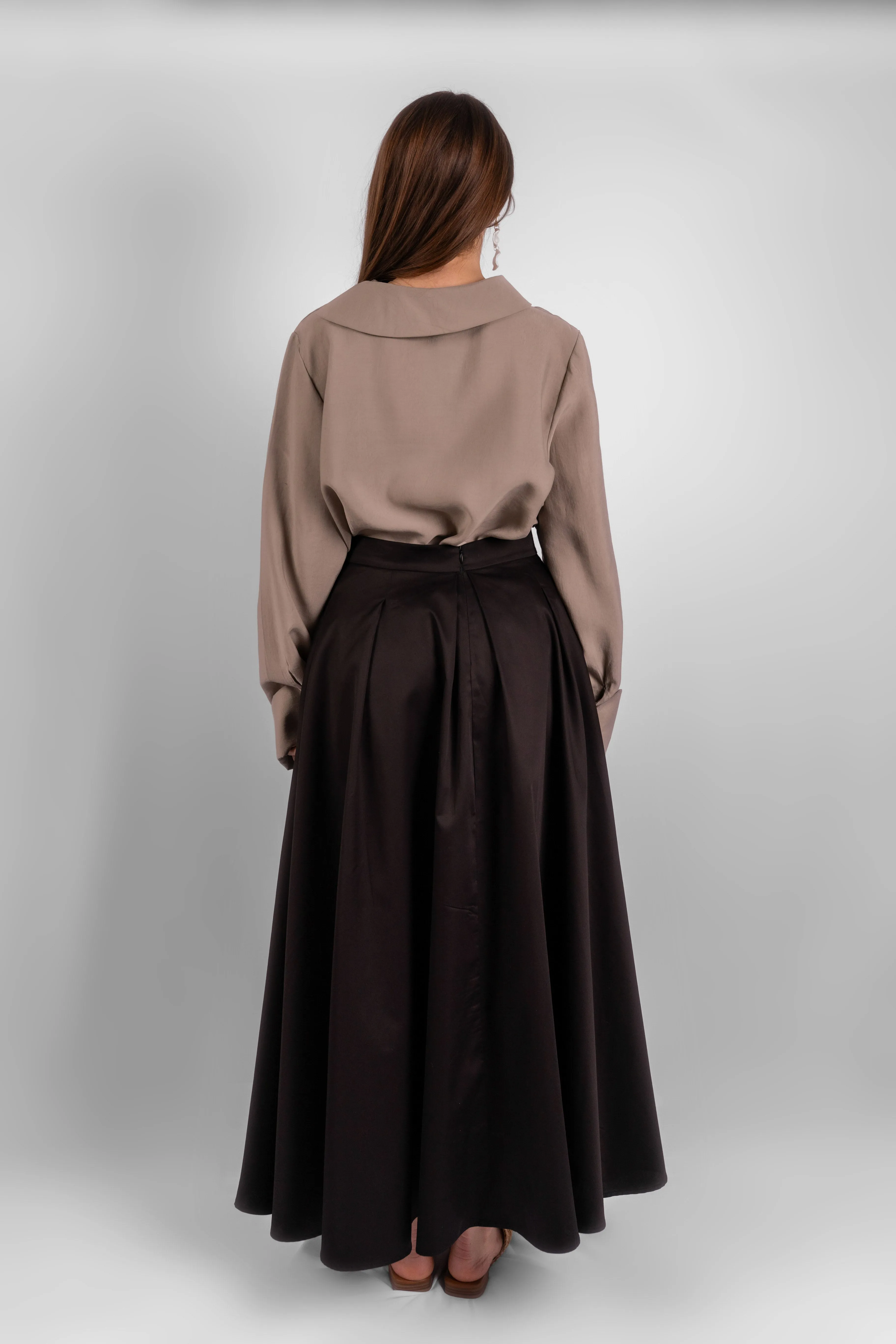 Cotton Maxi Skirt with Pockets - Black