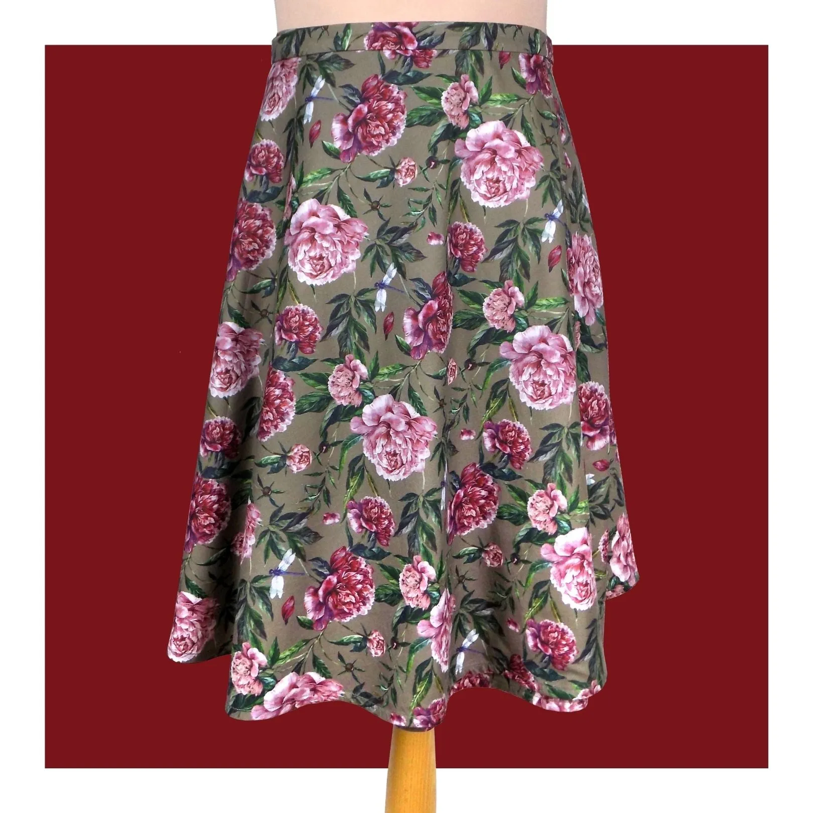 Cotton wrap skirt - Peony on taupe