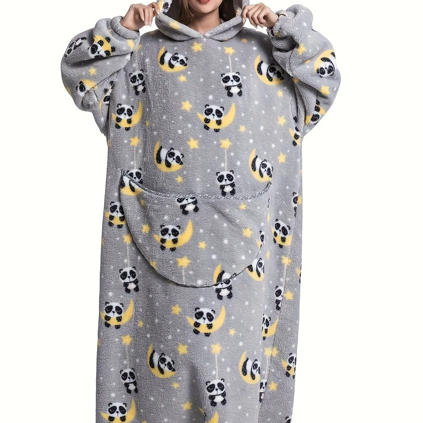 Cozy Plus Size Cartoon Penguin Sherpa Fleece Nightgown - Soft, Warm, Oversized Wearable Blanket for Fall & Winter - Plus Size Nightgowns & Sleepshirts