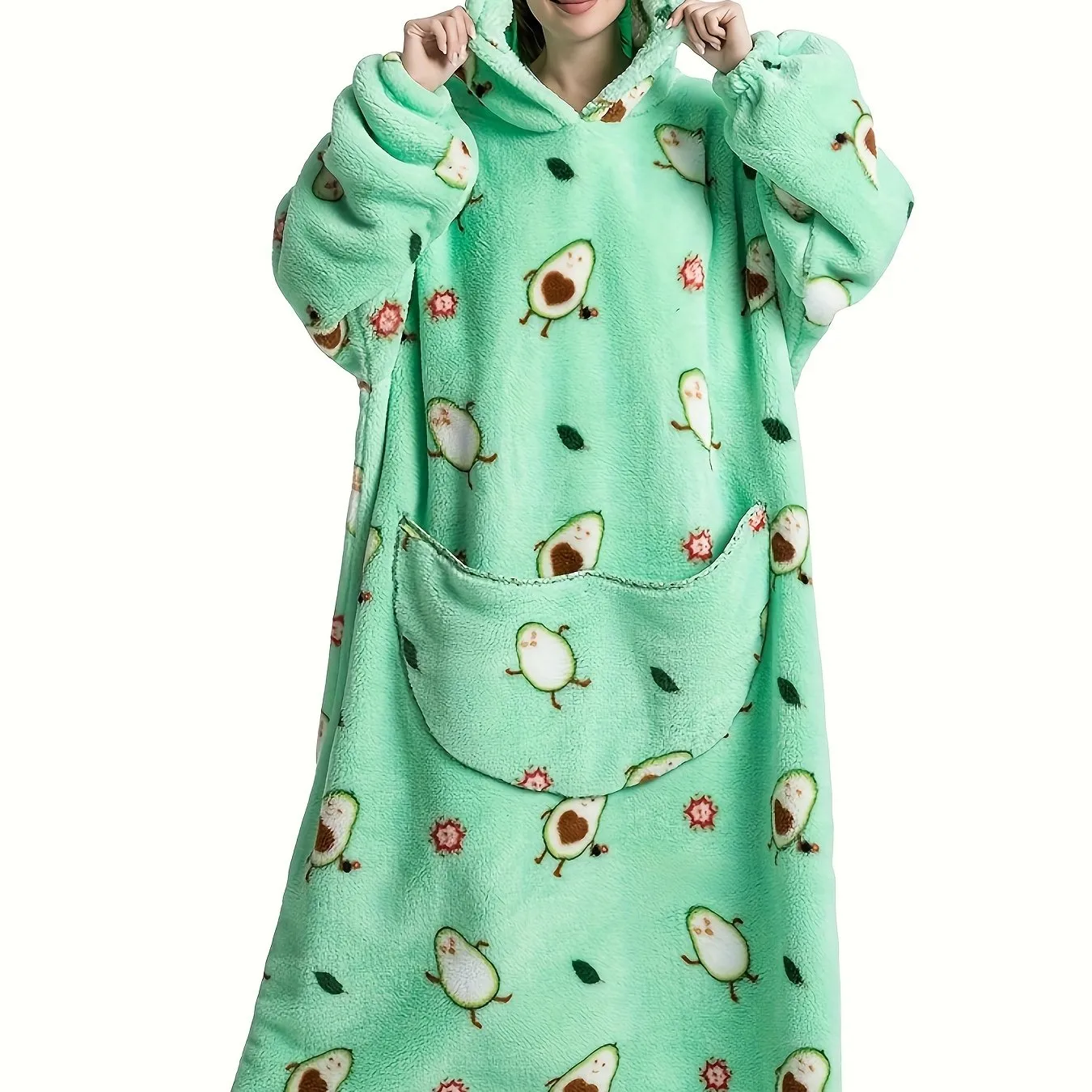 Cozy Plus Size Cartoon Penguin Sherpa Fleece Nightgown - Soft, Warm, Oversized Wearable Blanket for Fall & Winter - Plus Size Nightgowns & Sleepshirts