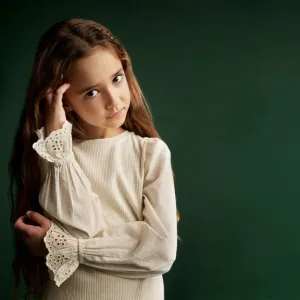 Creamie Brand Long Sleeved Shirt with Bell Sleeves: Size 2 to 10 Years