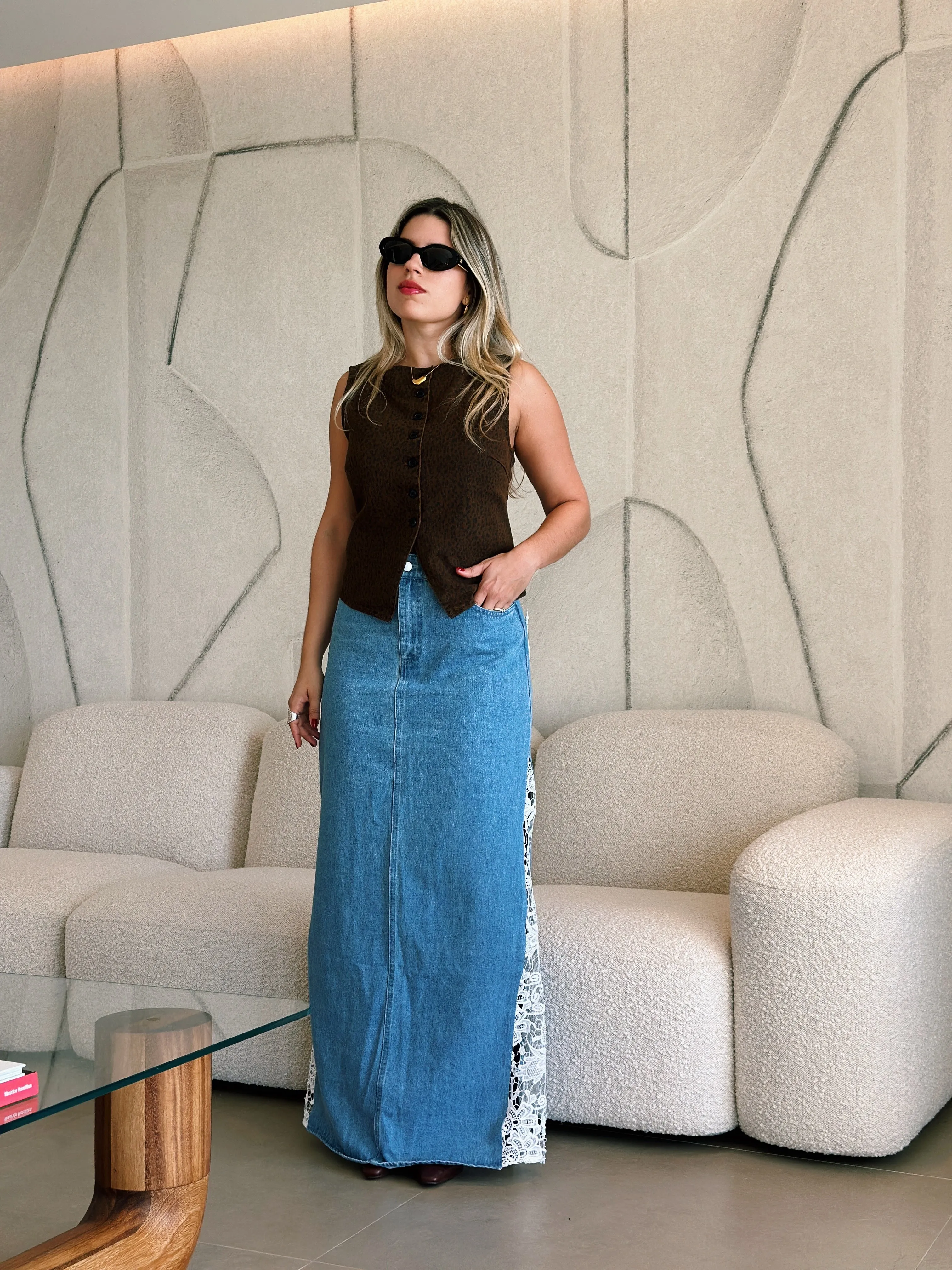 Crochet Lace Denim Skirt
