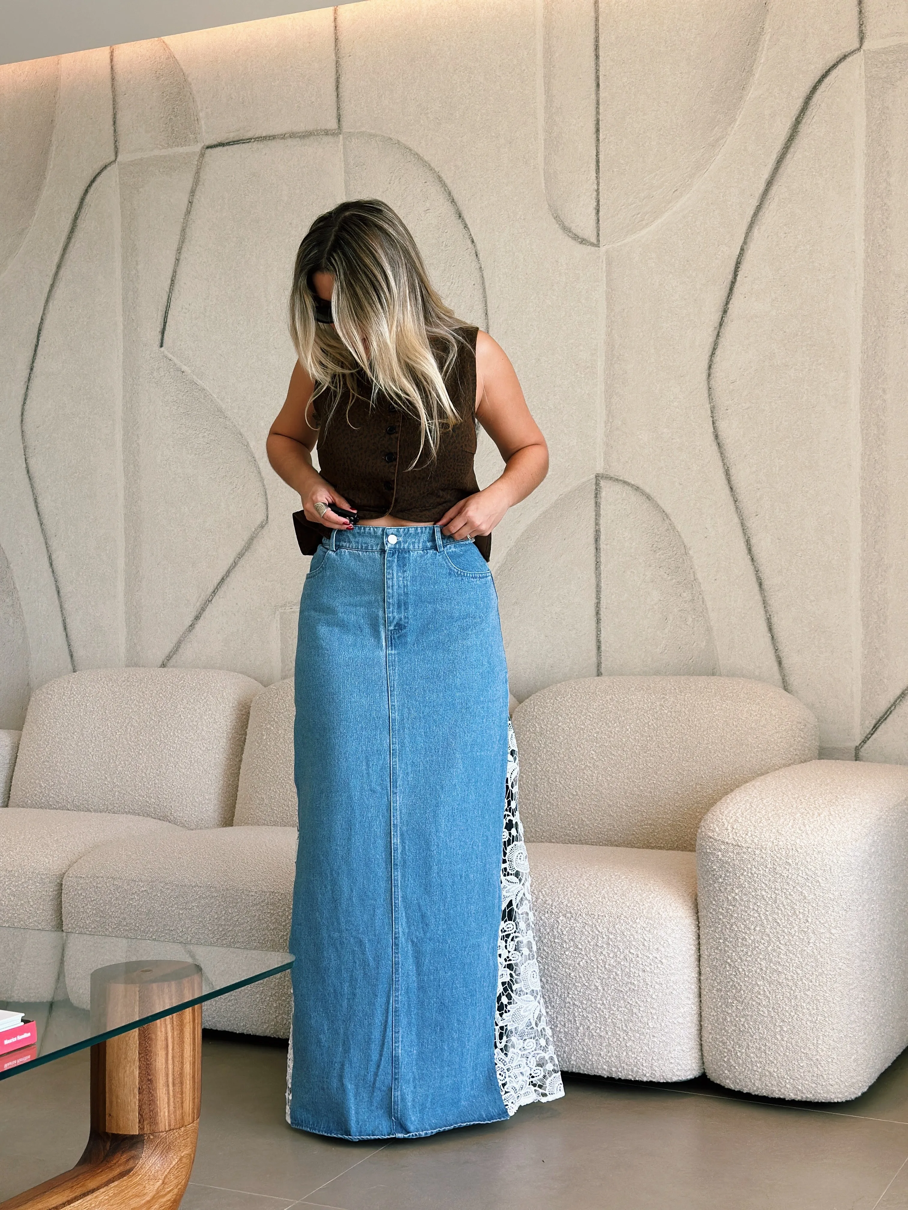 Crochet Lace Denim Skirt