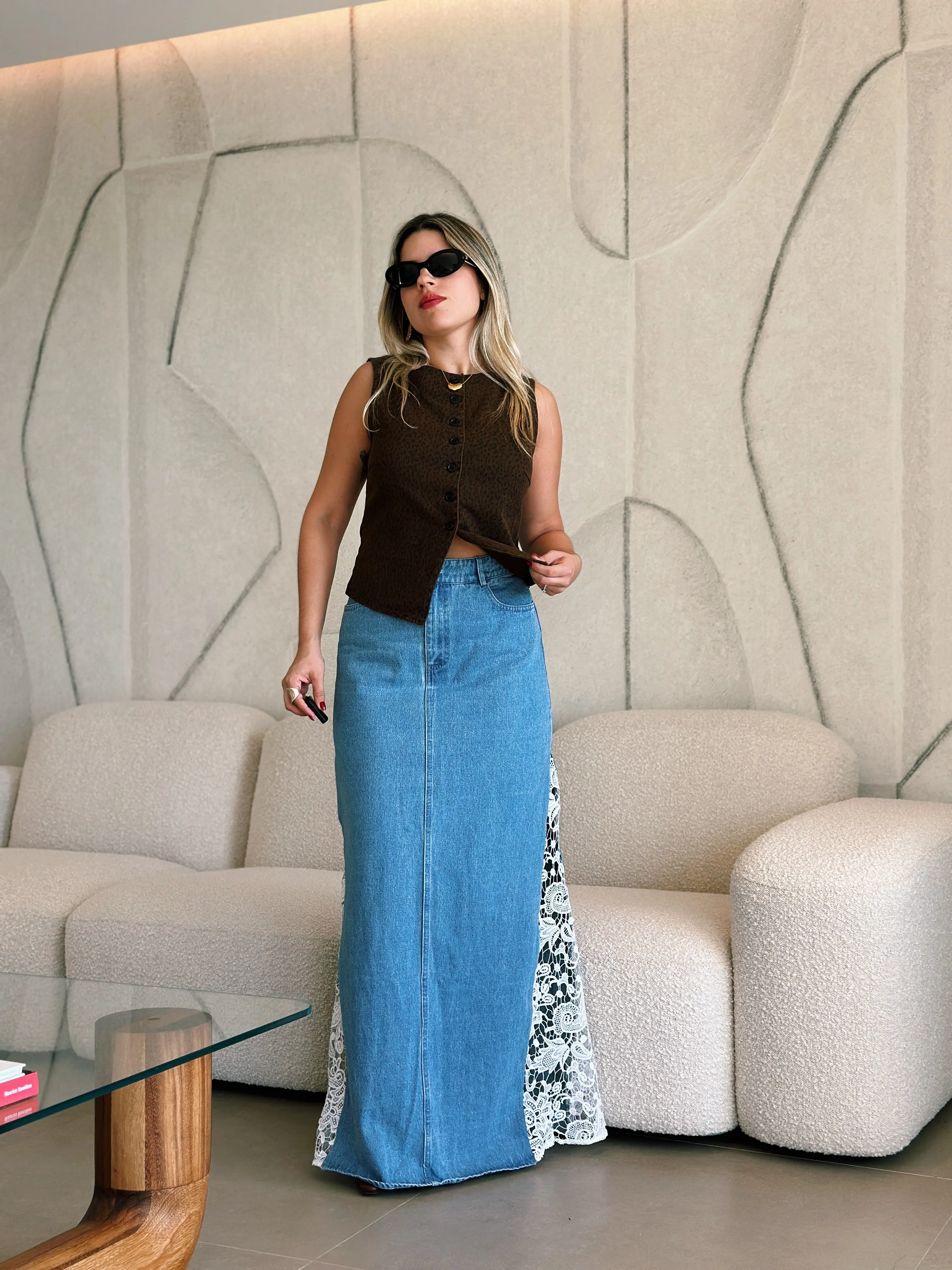 Crochet Lace Denim Skirt