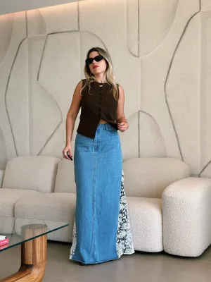 Crochet Lace Denim Skirt