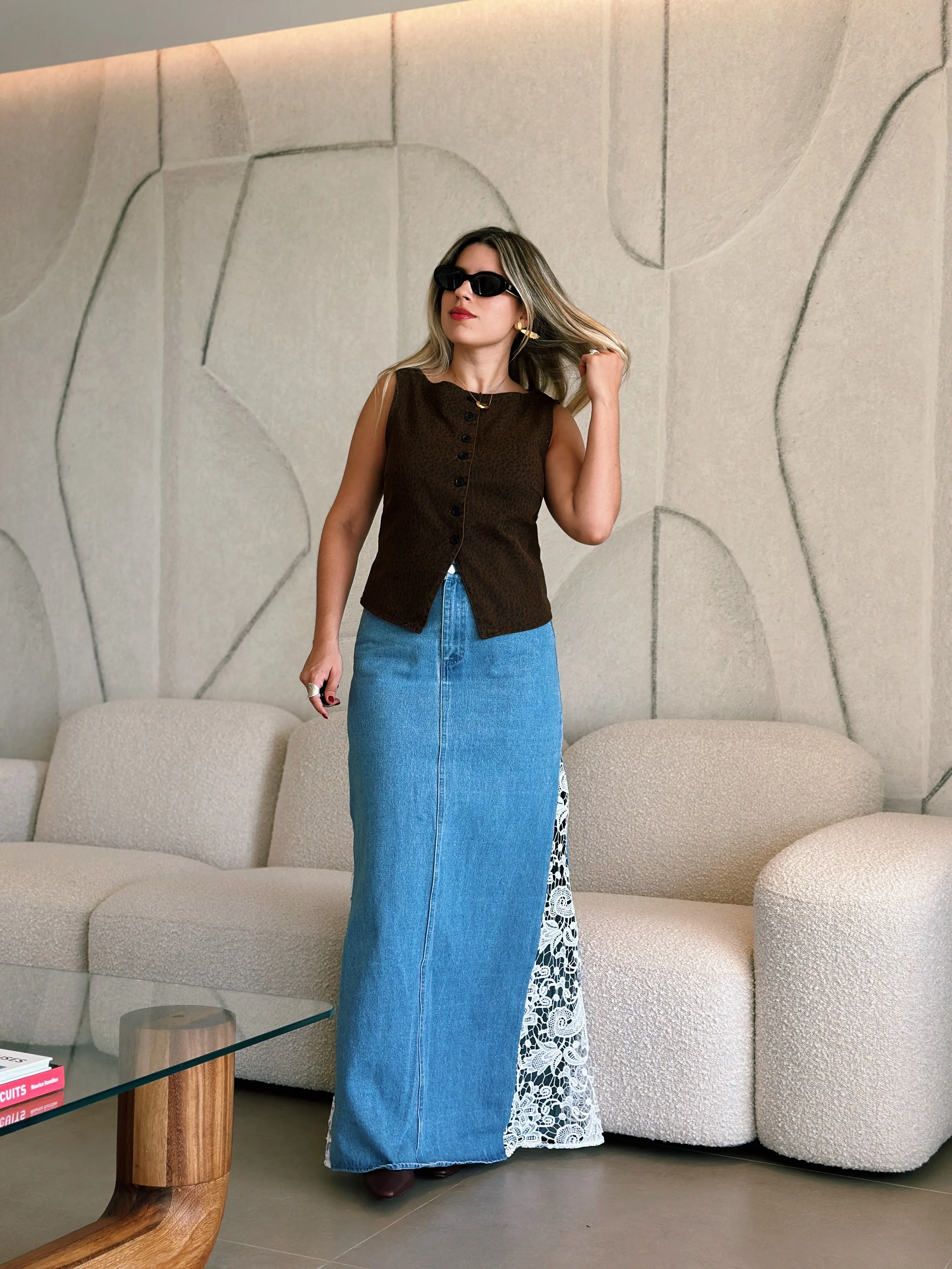 Crochet Lace Denim Skirt