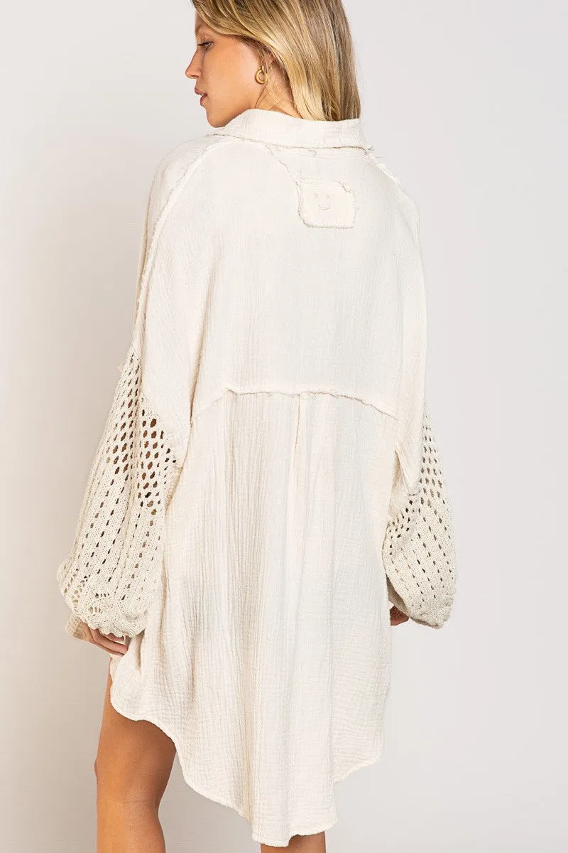 Crochet Sleeve Cotton Gauze Top