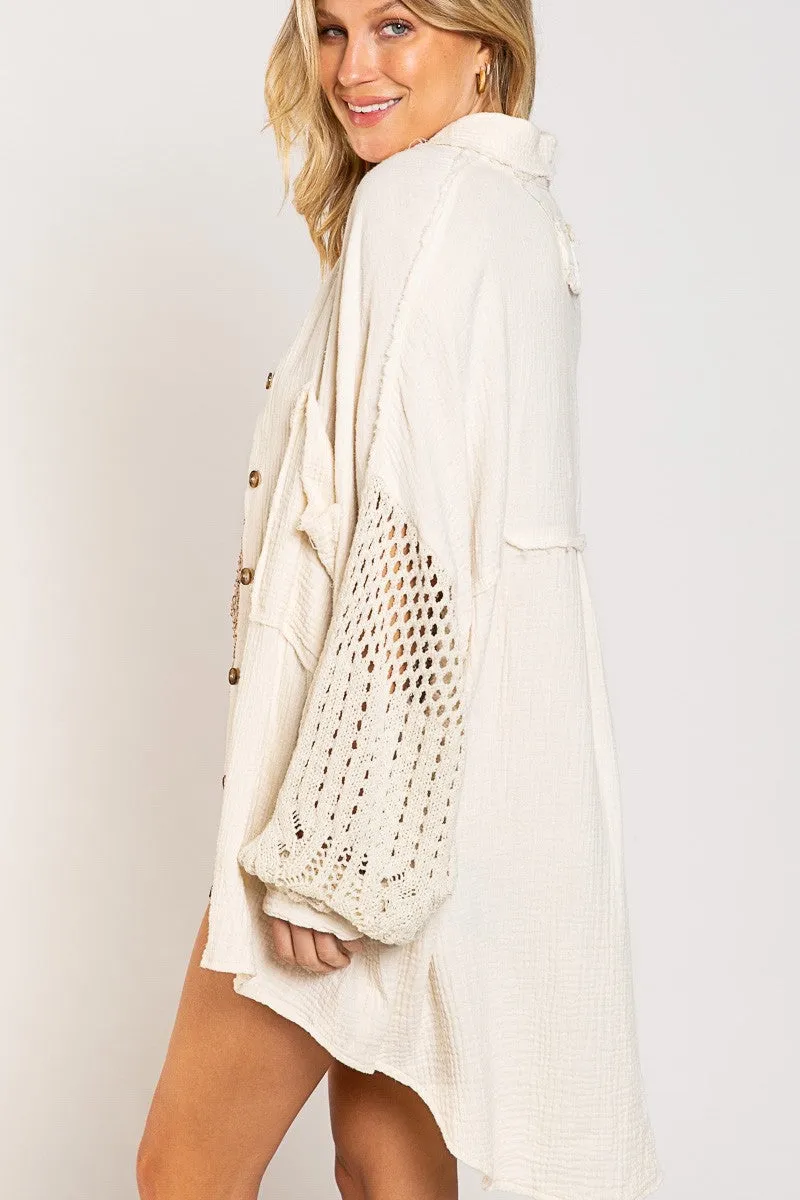 Crochet Sleeve Cotton Gauze Top