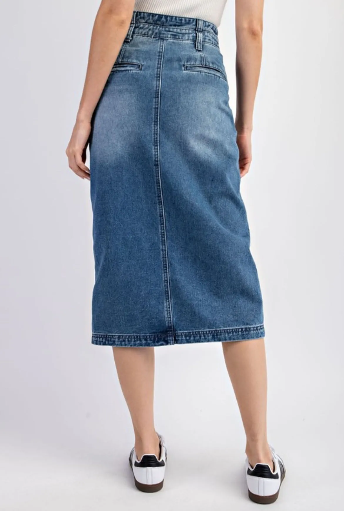 Crossover Denim Midi Skirt
