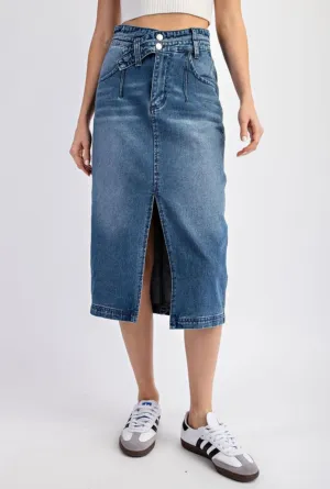 Crossover Denim Midi Skirt