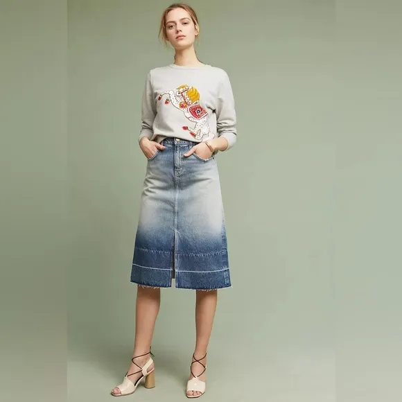 Current/Elliott The Slit Midi Denim Skirt 28 EUC