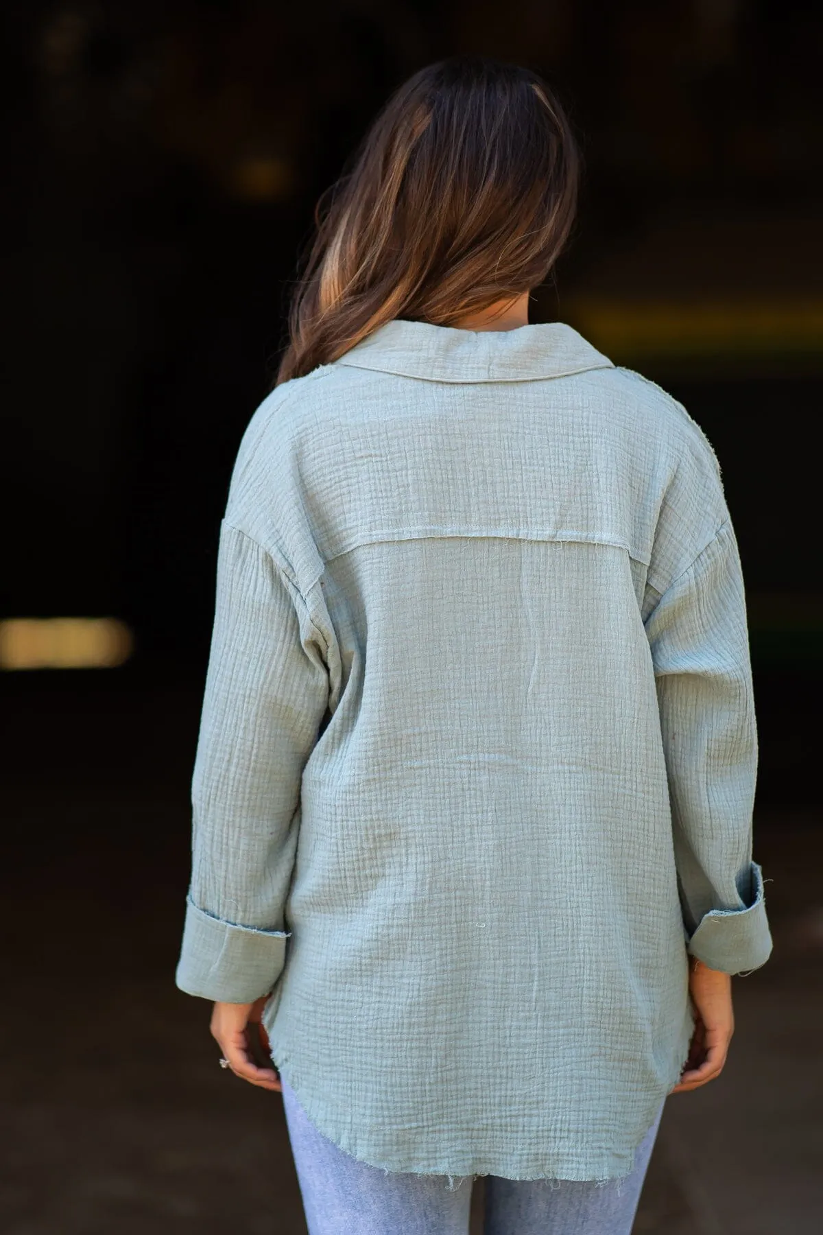 Dark Ash Gauze Textured Button Up Top