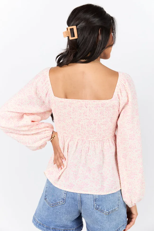 Darling Days Ivory and Pink Floral Embroidered Gauze Top