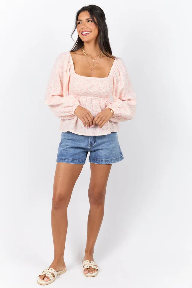 Darling Days Ivory and Pink Floral Embroidered Gauze Top