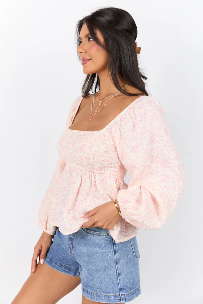 Darling Days Ivory and Pink Floral Embroidered Gauze Top