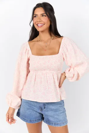 Darling Days Ivory and Pink Floral Embroidered Gauze Top