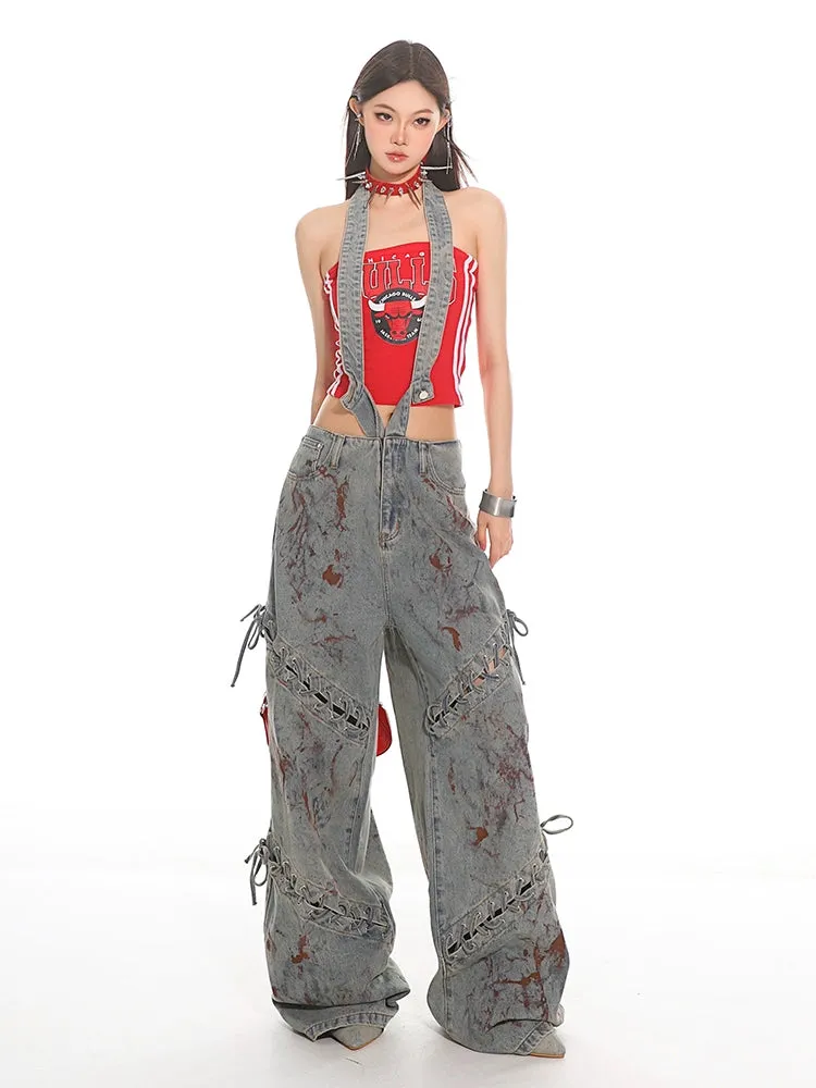 Deconstructed Lace-up Jigsaw Denim Jeans