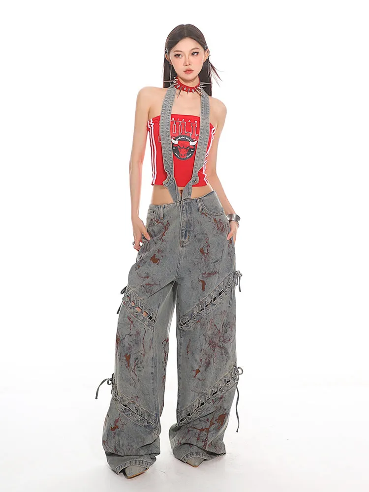 Deconstructed Lace-up Jigsaw Denim Jeans