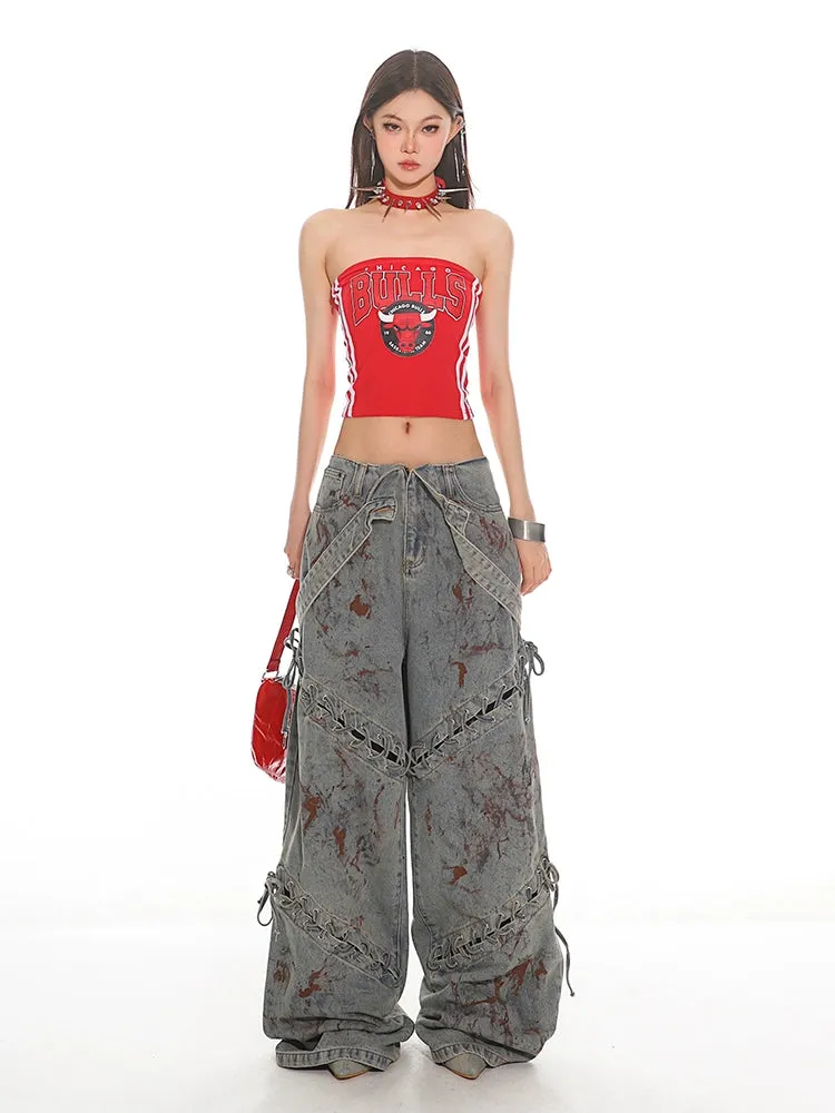 Deconstructed Lace-up Jigsaw Denim Jeans