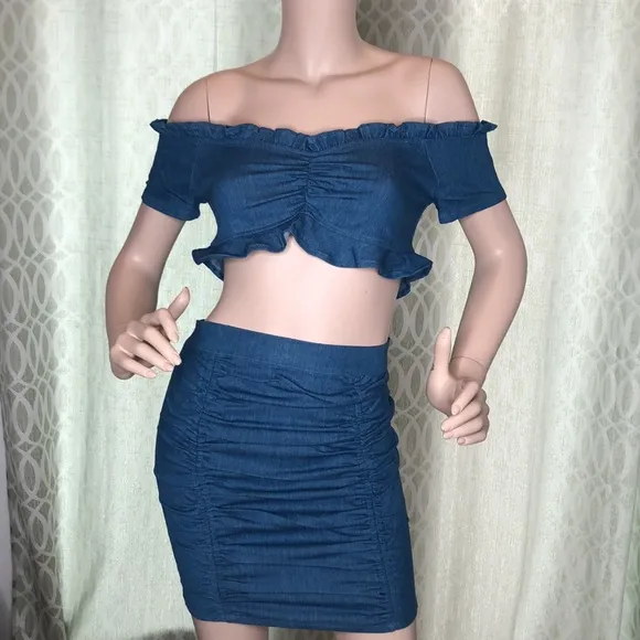 Denim 2 piece skirt &amp; top set