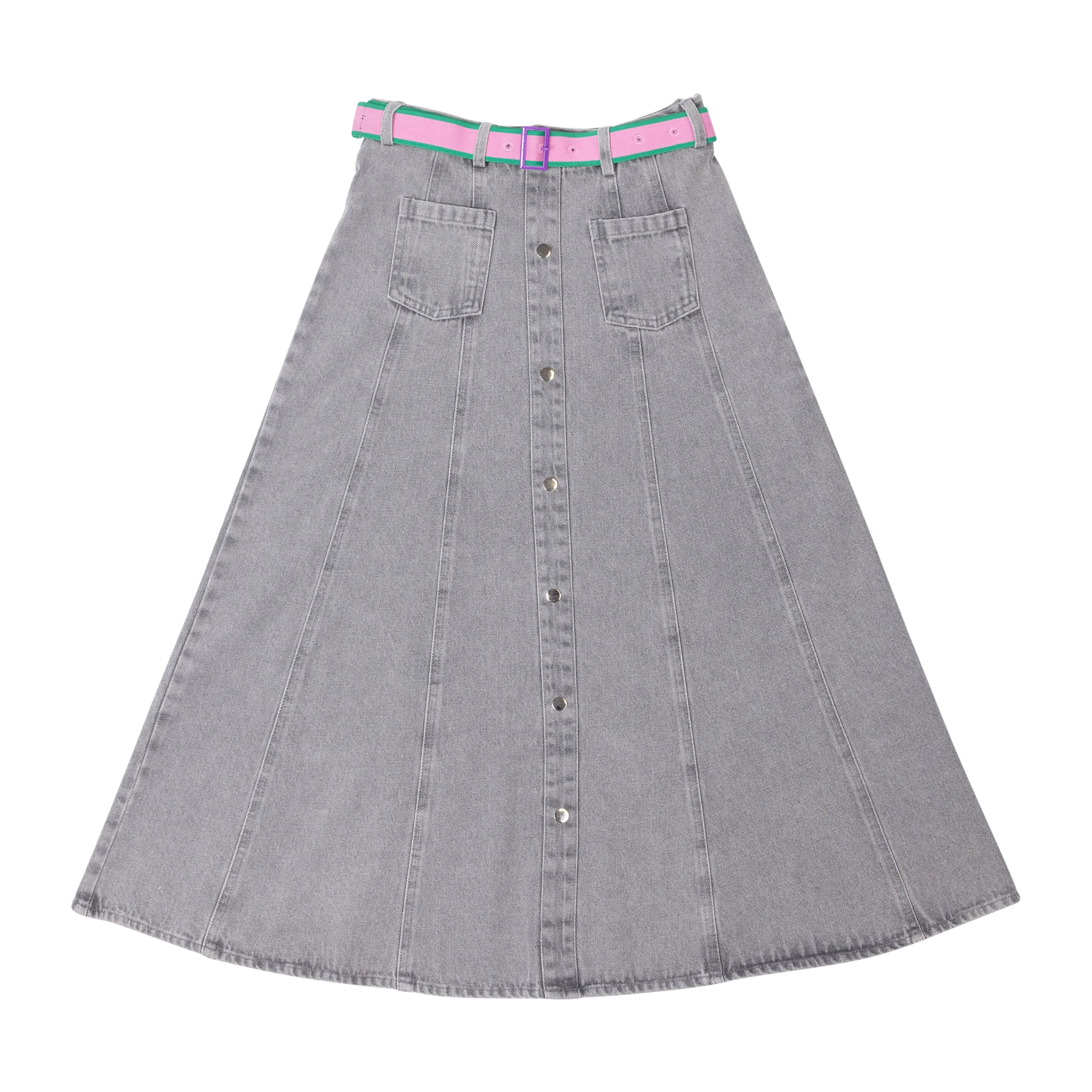 Denim Belt Midi  Skirt