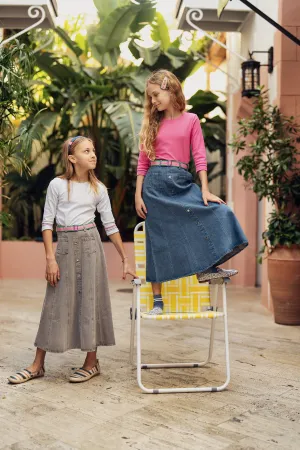 Denim Belt Midi  Skirt