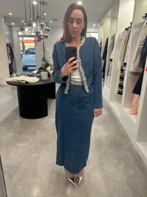 DENIM DIAMANTE SKIRT SET