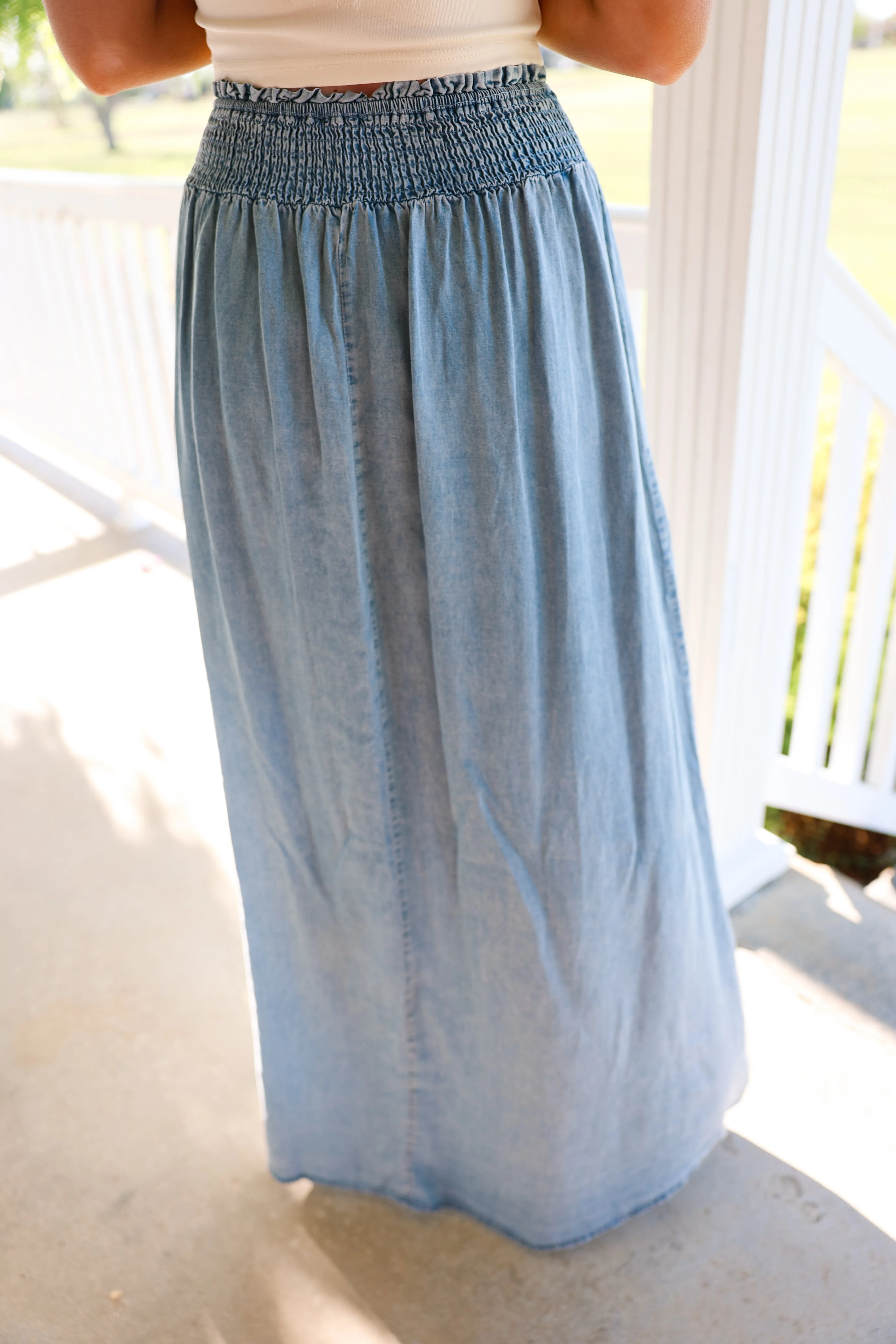 Denim Front Slit Maxi Skirt