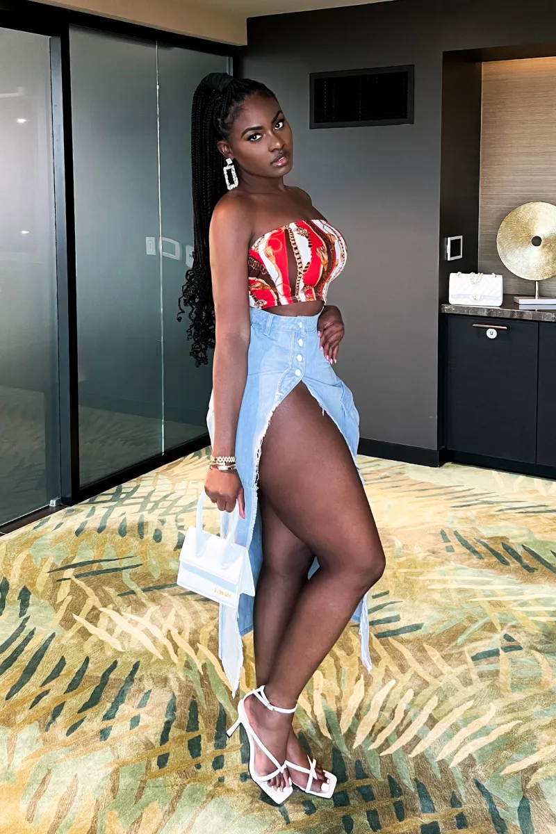 DENIM HITTER SPLIT | SKIRT (S-XXL)