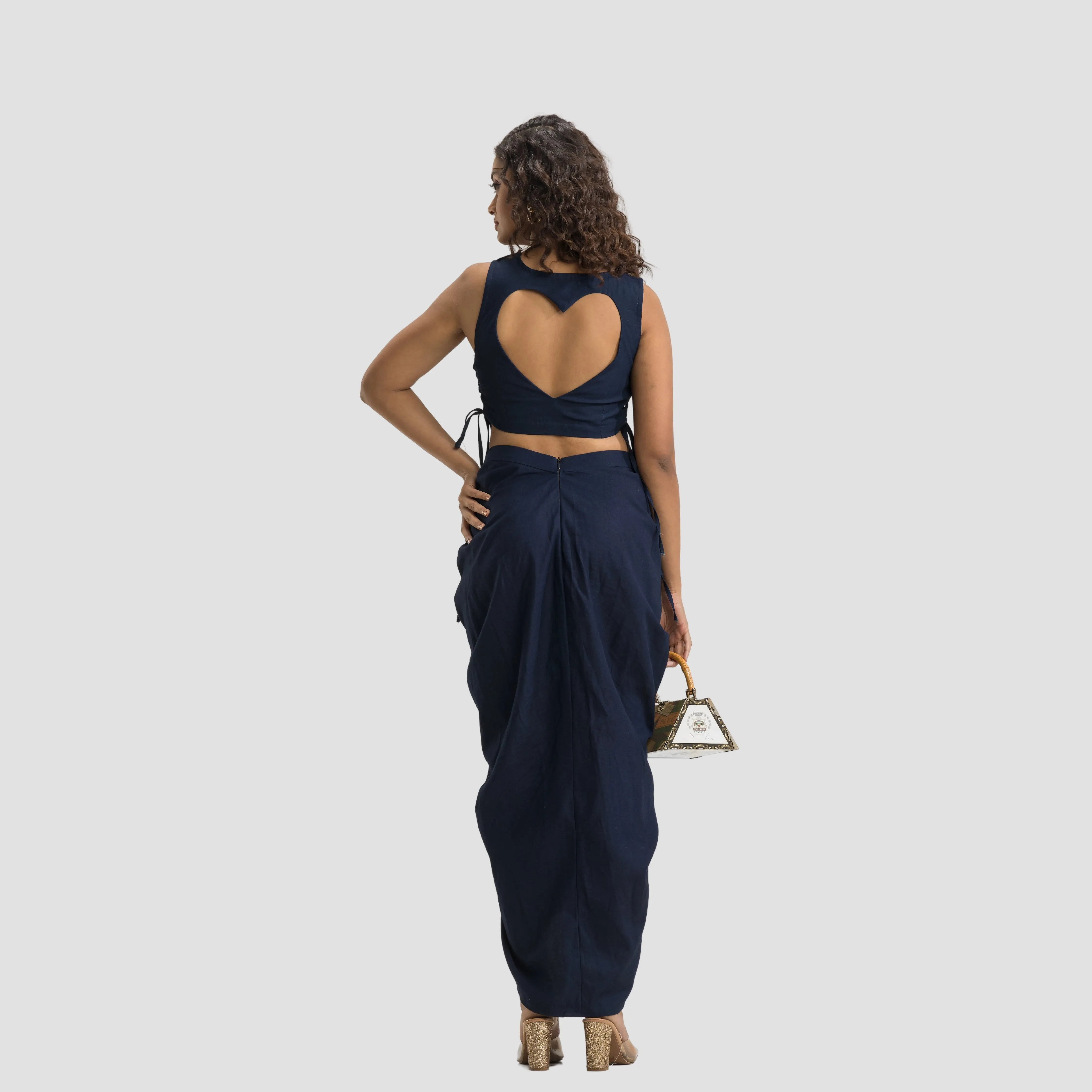 Denim Rouched Tie Up Skirt