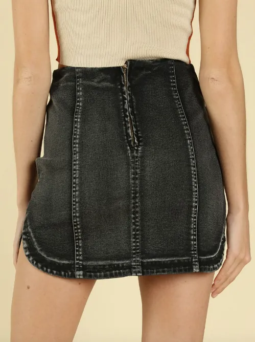 Denim Round Hem Mini Skirt