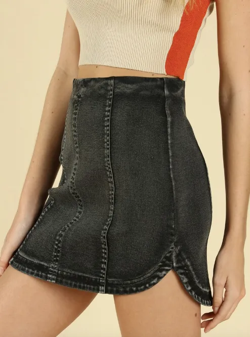 Denim Round Hem Mini Skirt