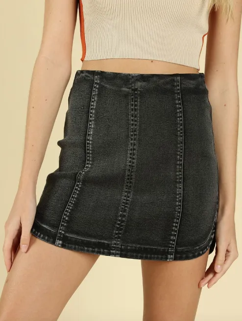 Denim Round Hem Mini Skirt