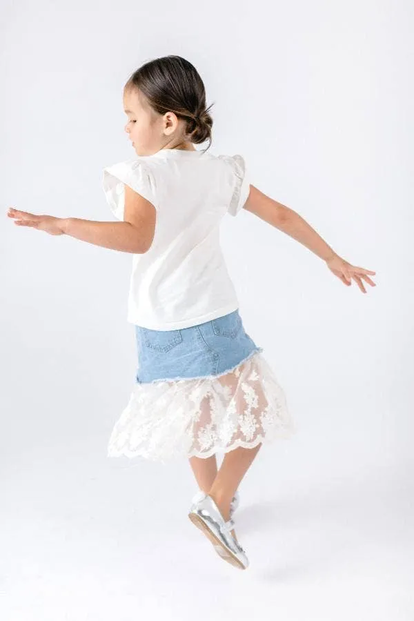 Denim Skirt with Lace Hem