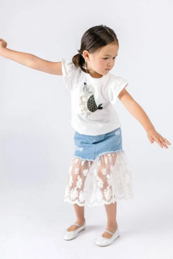 Denim Skirt with Lace Hem